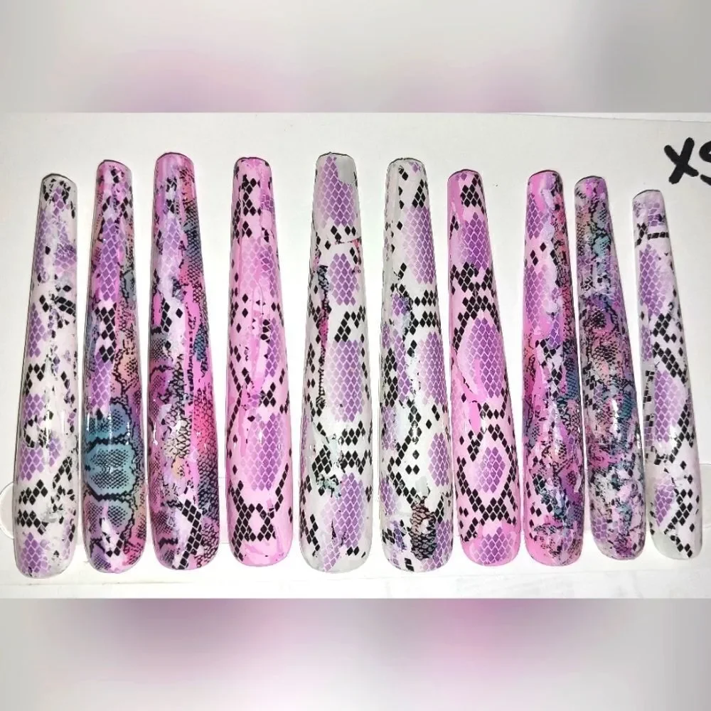 Hand crafted custom print 10pc 3xl acrylic press on nails sz XS